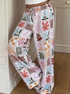 New - Women's Floral Print Wide Leg Pant, Size Small